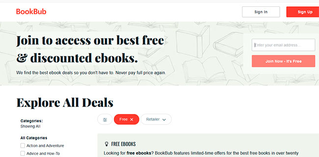 18 páginas webs para descargar libros gratis para Kindle - Bookbub