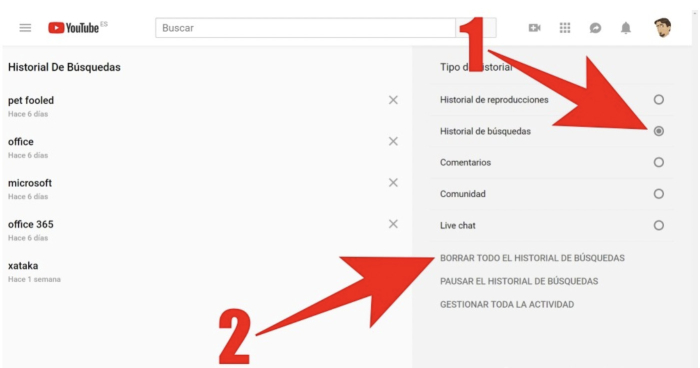 Cómo borrar el historial de búsquedas y reproducciones en YouTube - Borrar el historial de YouTube desde el PC