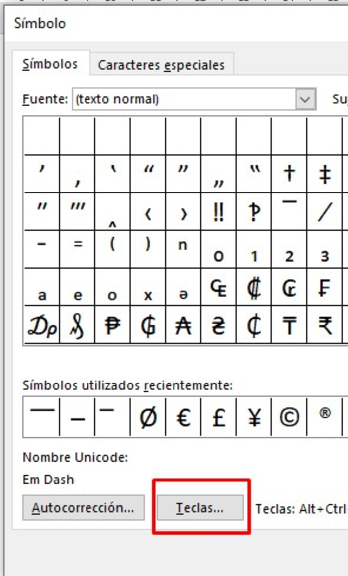 Cómo escribir el símbolo guión largo o raya «—» con el teclado - Con Word