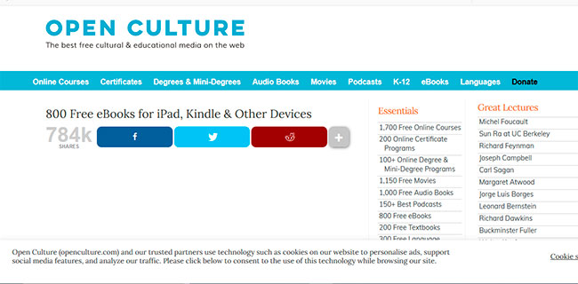 18 páginas webs para descargar libros gratis para Kindle - Open Culture