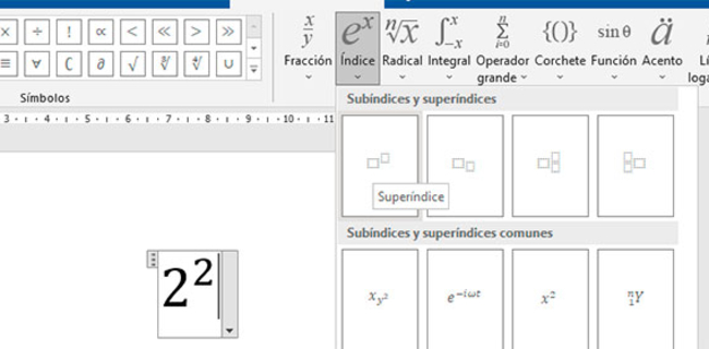 Cómo poner al cuadrado ² en Word (subíndice o superíndice) - Por medio de una ecuación