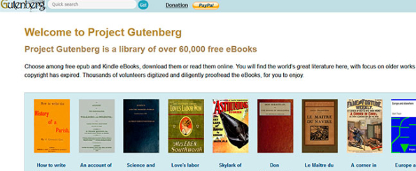 18 páginas webs para descargar libros gratis para Kindle - Proyecto Gutenberg