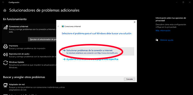 Error 'No es posible conectarse a esta red' en Windows - Solución 1: Usando herramienta de solución