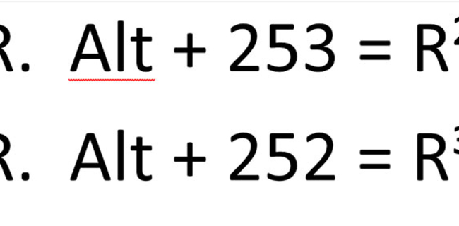 Cómo poner al cuadrado ² en Word (subíndice o superíndice) - Usando la tecla ALT