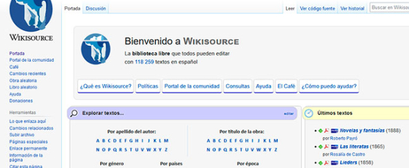 18 páginas webs para descargar libros gratis para Kindle - Wikisource